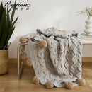 GobekUsa Elegant Chenille Pompons Throw Blanket