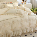 GobekUsa Elegant Heart Embroidery Lace Princess Wedding Bedding Set