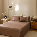 GobekUsa Elegant Lily of the Valley Embroidery Brown Cotton Bedding Set