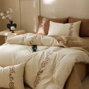 GobekUsa Elegant Lily of the Valley Embroidery Brown Cotton Bedding Set