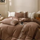 GobekUsa Elegant Lily of the Valley Embroidery Brown Cotton Bedding Set