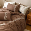 GobekUsa Elegant Lily of the Valley Embroidery Brown Cotton Bedding Set