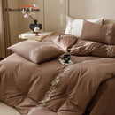 GobekUsa Elegant Lily of the Valley Embroidery Brown Cotton Bedding Set
