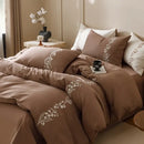 GobekUsa Elegant Lily of the Valley Embroidery Brown Cotton Bedding Set