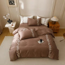 GobekUsa Elegant Lily of the Valley Embroidery Brown Cotton Bedding Set