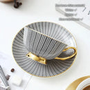 Elegant striped black & white porcelain tea cup set dining room gold trim by Decorbites