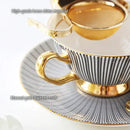 Elegant striped black & white porcelain tea cup set dining room gold trim by Decorbites