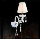 GobekUsa Crystal Wall Lamp with Double Head LED Bulbs and Fabric Lampshade