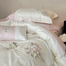 GobekUsa Flowers Embroidery Lace Princess Bedding Set 1000TC Egyptian Cotton Duvet Cover Set