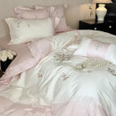 GobekUsa Flowers Embroidery Lace Princess Bedding Set 1000TC Egyptian Cotton Duvet Cover Set