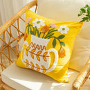 Elegant yellow vase flower cushion cover living room embroidery by Decorbites