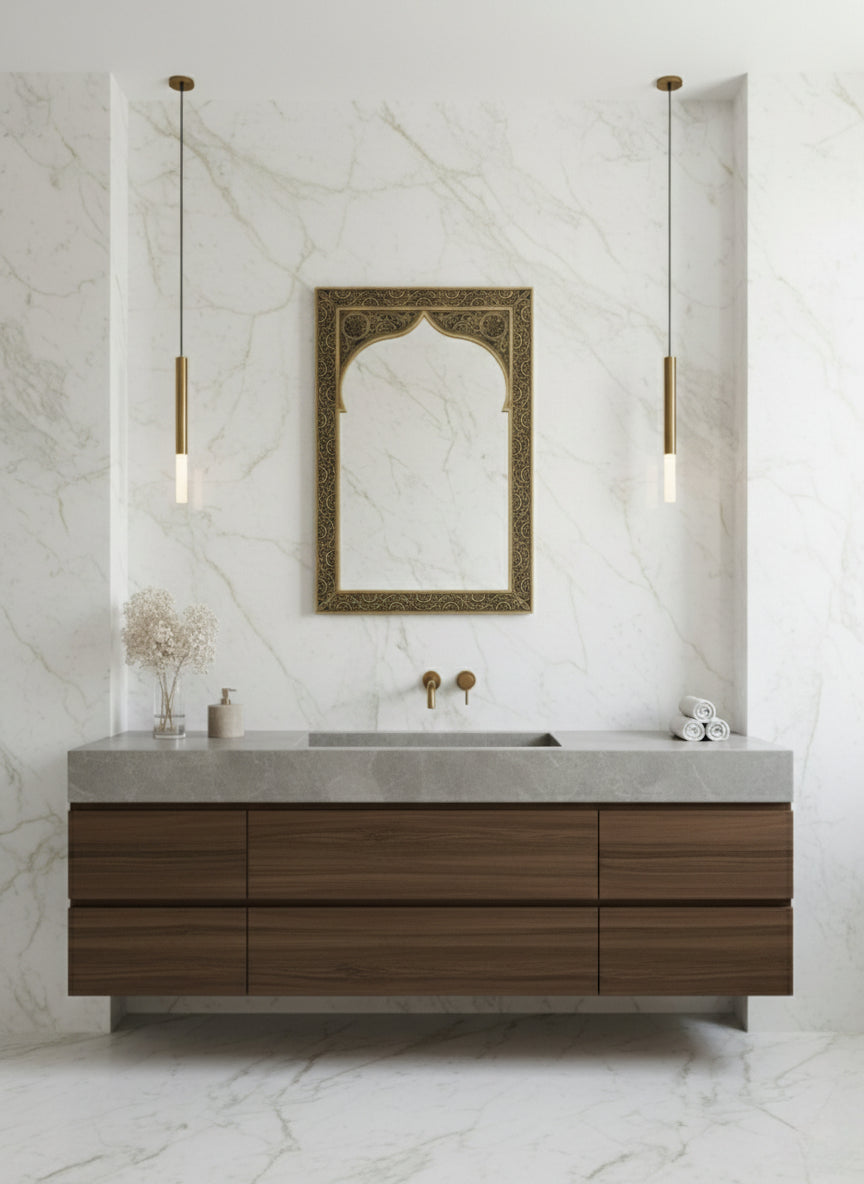 Moroccan Engraved Brass Wall Mirror, photo 4 of 14
