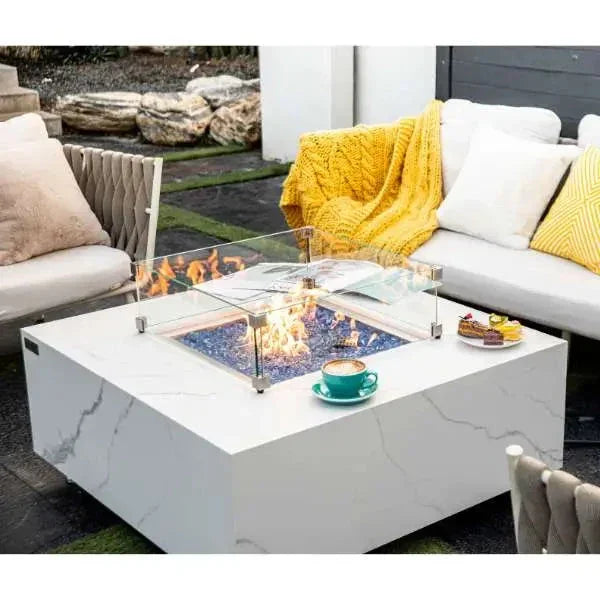 Elementi Plus Bianco 40" Marble Porcelain Fire Table - Bianco White, photo 4 of 13