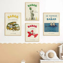 GobekUsa Elephant Family Cartoon Poster for Kids Room