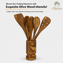 Olive Wood Kitchen Servers Set w/Holder -6 Pcs by Choixe