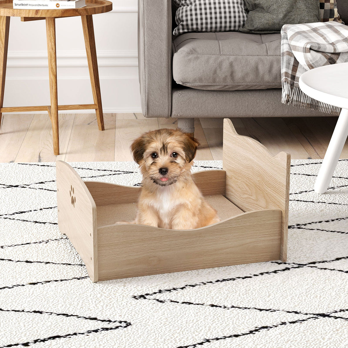 Elevated Pet Bed Frame with Rails and Cute Headboards-Walnut, photo 2 of 8