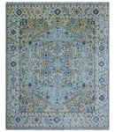 Ellie Blue And Beige Turkish Design Hand Knotted Wool Rug by The Rug Decor
