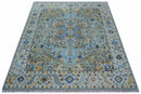 Ellie Blue And Beige Turkish Design Hand Knotted Wool Rug by The Rug Decor