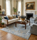 Ellie Blue And Beige Turkish Design Hand Knotted Wool Rug by The Rug Decor