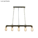 GobekUsa Elongated Pipe Island Pendant Light - Farmhouse Metallic Fixture with 5 Heads for Dining Room