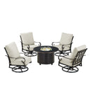 Black Aluminum Fire Table Set with Four Club Chairs