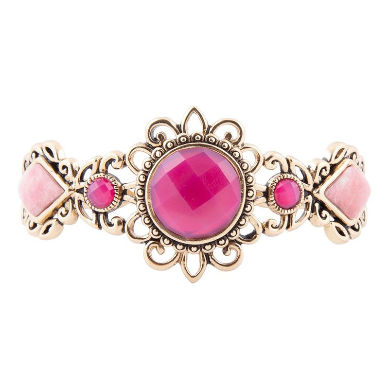 Embellished Pink Quartz Golden Cuff Bracelet