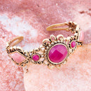 Embellished Pink Quartz Golden Cuff Bracelet