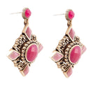 Embellished Pink Quartz Golden Post Drop Earrings