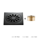 Embossed floral black brass square floor drain shower room by Decorbites