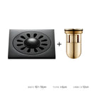 Embossed floral black brass square floor drain shower room by Decorbites