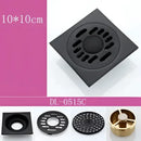 Embossed floral black brass square floor drain shower room by Decorbites