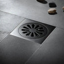 Embossed floral black brass square floor drain shower room by Decorbites