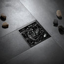 Embossed floral black brass square floor drain shower room by Decorbites