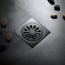 Embossed floral black brass square floor drain shower room by Decorbites
