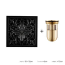 Embossed floral black brass square floor drain shower room by Decorbites