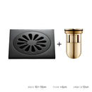 Embossed floral black brass square floor drain shower room by Decorbites
