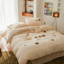 GobekUsa Embroidered Fleece Winter Bedding Set: Duvet Cover, Sheet, Quilt, Pillowcases