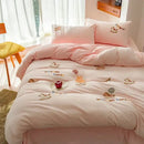 GobekUsa Embroidered Fleece Winter Bedding Set: Duvet Cover, Sheet, Quilt, Pillowcases