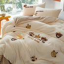 GobekUsa Embroidered Fleece Winter Bedding Set: Duvet Cover, Sheet, Quilt, Pillowcases