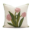 Embroidered flower pillowcase cover cream tulip living room decor by Decorbites