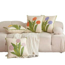 Embroidered flower pillowcase cover cream tulip living room decor by Decorbites