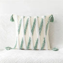 Embroidered geometric leaves pillow cover living room tasseled decor by Decorbites