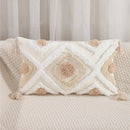 Embroidered geometric leaves pillow cover living room tasseled decor by Decorbites