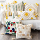 Embroidered geometric leaves pillow cover living room tasseled decor by Decorbites