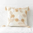 Embroidered geometric leaves pillow cover living room tasseled decor by Decorbites