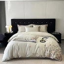 GobekUsa Butterflies Embroidery Bedding Set - King Queen Ru Size Bed Linens Sheet Pillowcase Comforter Cover Set
