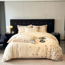 GobekUsa Butterflies Embroidery Bedding Set - King Queen Ru Size Bed Linens Sheet Pillowcase Comforter Cover Set