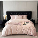 GobekUsa Butterflies Embroidery Bedding Set - King Queen Ru Size Bed Linens Sheet Pillowcase Comforter Cover Set