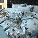 GobekUsa Butterflies Embroidery Bedding Set - King Queen Ru Size Bed Linens Sheet Pillowcase Comforter Cover Set