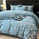GobekUsa Butterflies Embroidery Bedding Set - King Queen Ru Size Bed Linens Sheet Pillowcase Comforter Cover Set